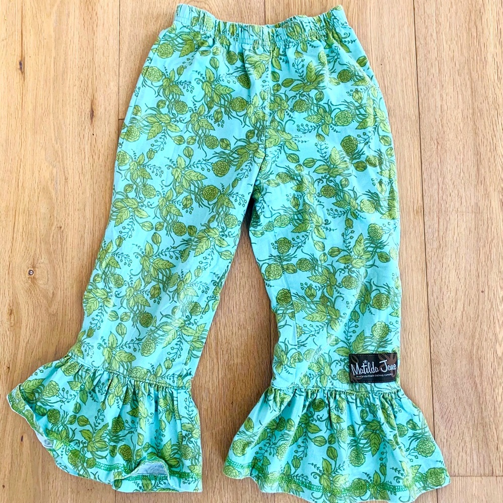 Matilda Jane green floral ruffle pant - size 6
